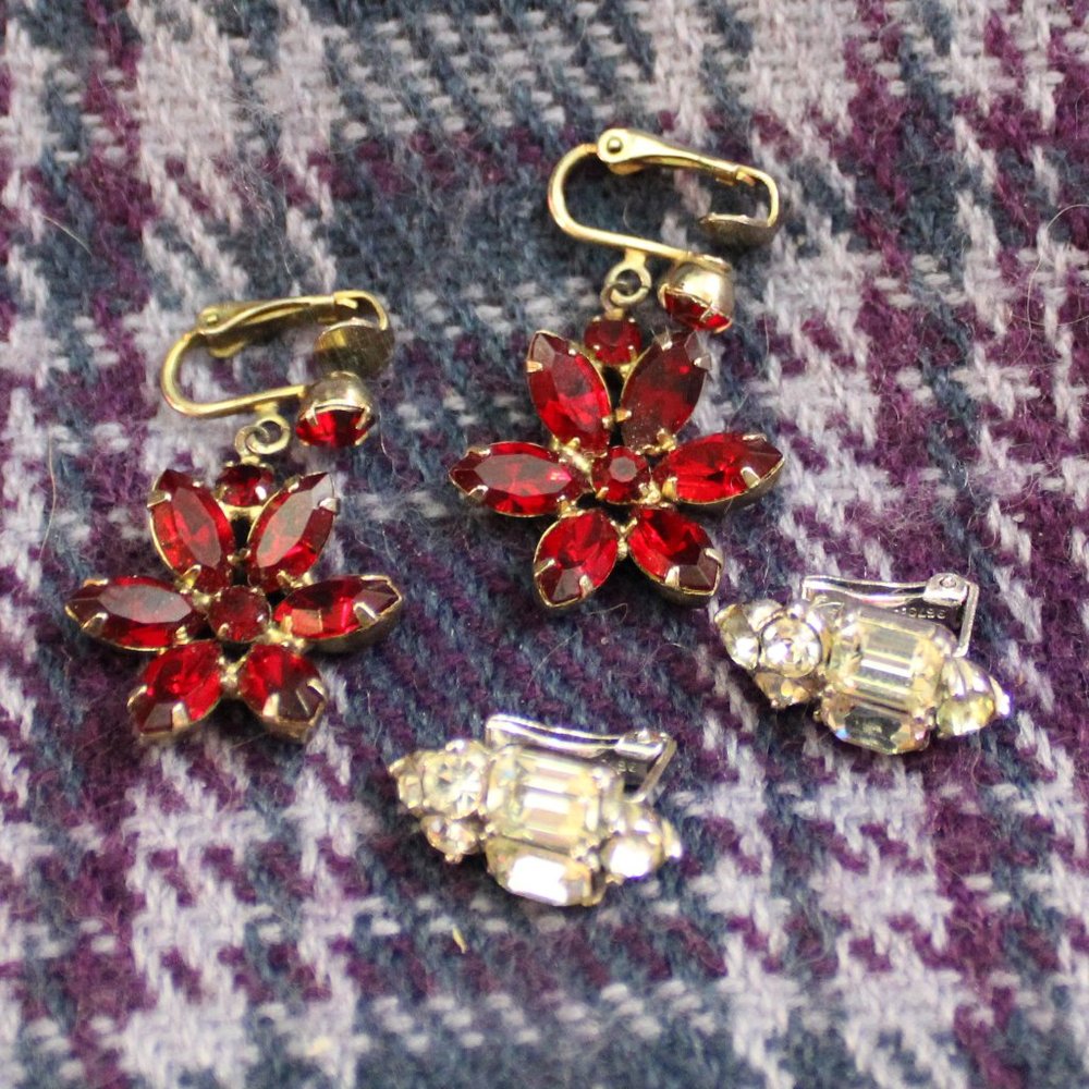 Lot of Two Vintage Rhinestone Clip On Earrings Bogoff and More
